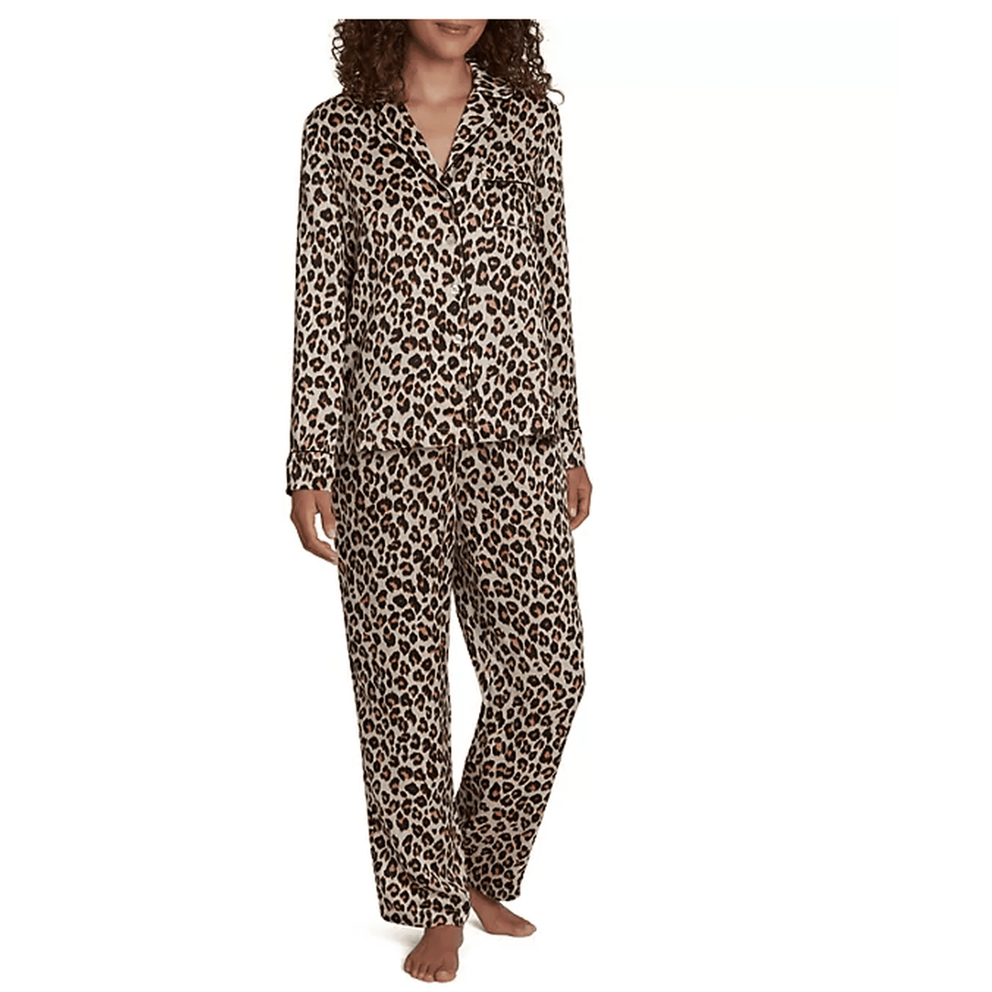 LOFT Women's Satin Notch Collar Pajama Set Leopard XL