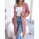thumbnail image 3 of Cárdigan de punto para mujer, abrigo de punto, color puro, informal, solapa holgada, largo, cárdigan de punto, chaqueta, rosa, S, 3 of 6