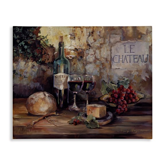 Stupell Industries Parisian Wine and Cheese Food & Beverage Painting Wrapped Canvas Art Print Wall Art, 20 x 16