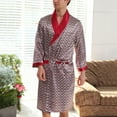 thumbnail image 2 of Defitshape Men's Silk Bathrobe Shorts Long Sleeves Satin Pajama Set Pockets Soft Kimono Robe Set Red US M (Tag2XL), 2 of 5