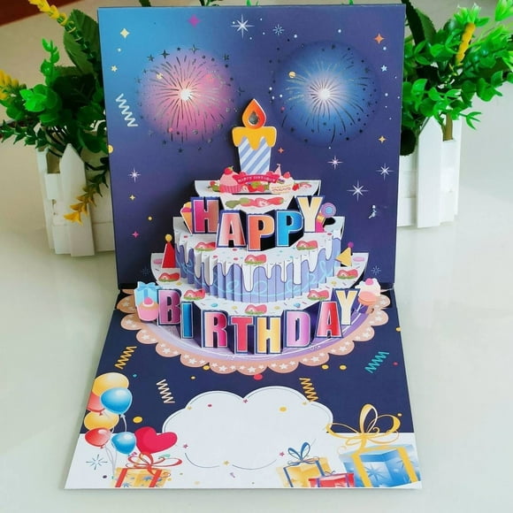 Joyeux Anniversaire Musique Éclairage Trois Cartes de Vœux Chant Carte d'Anniversaire Creuse Sculpture sur Papier Cadeau Carte d'Anniversaire 3D Ornement