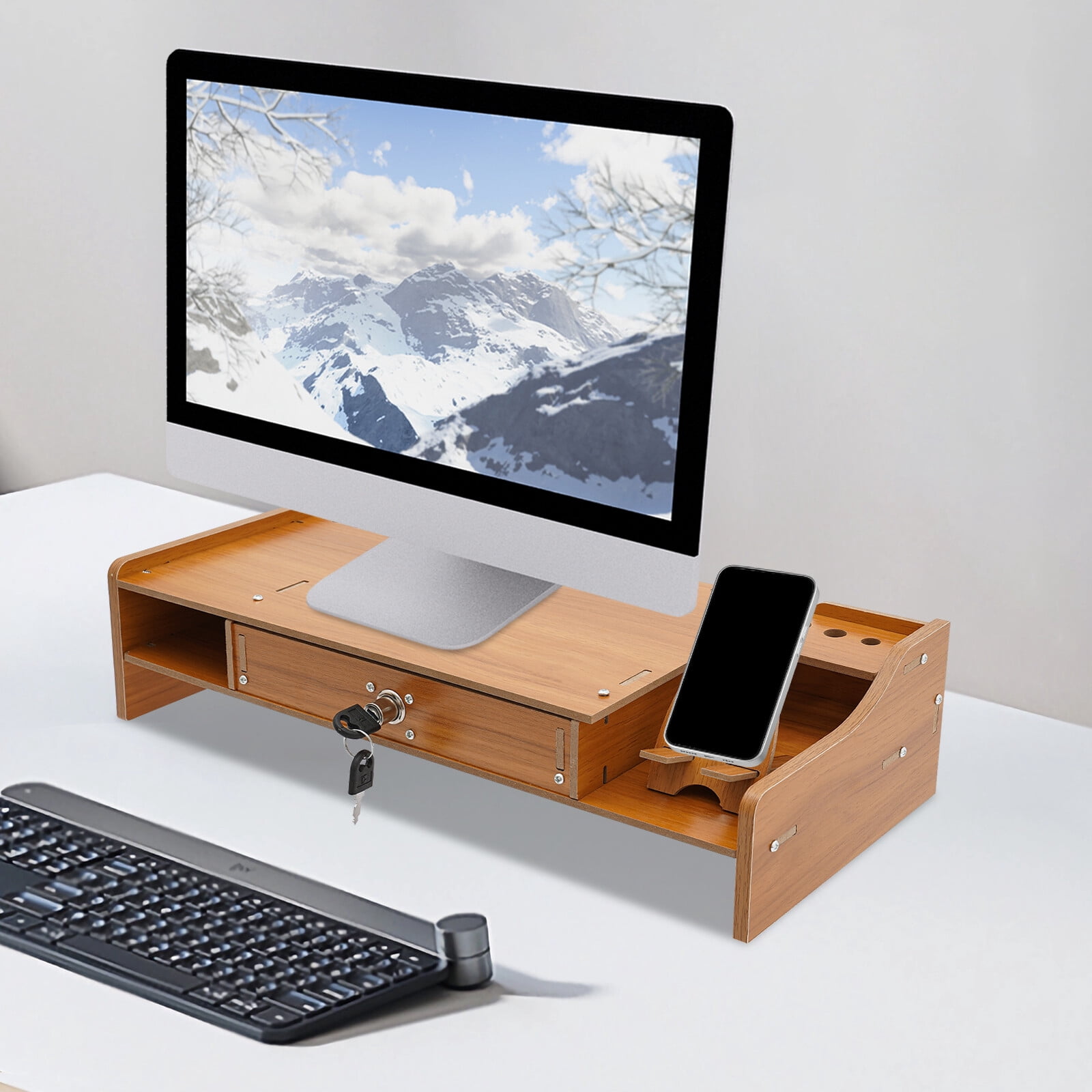Wood Monitor Riser Rack w/ Drawer Computer/Laptop/PC Stand for Desk Organizer For Homes, Schools, Offices
