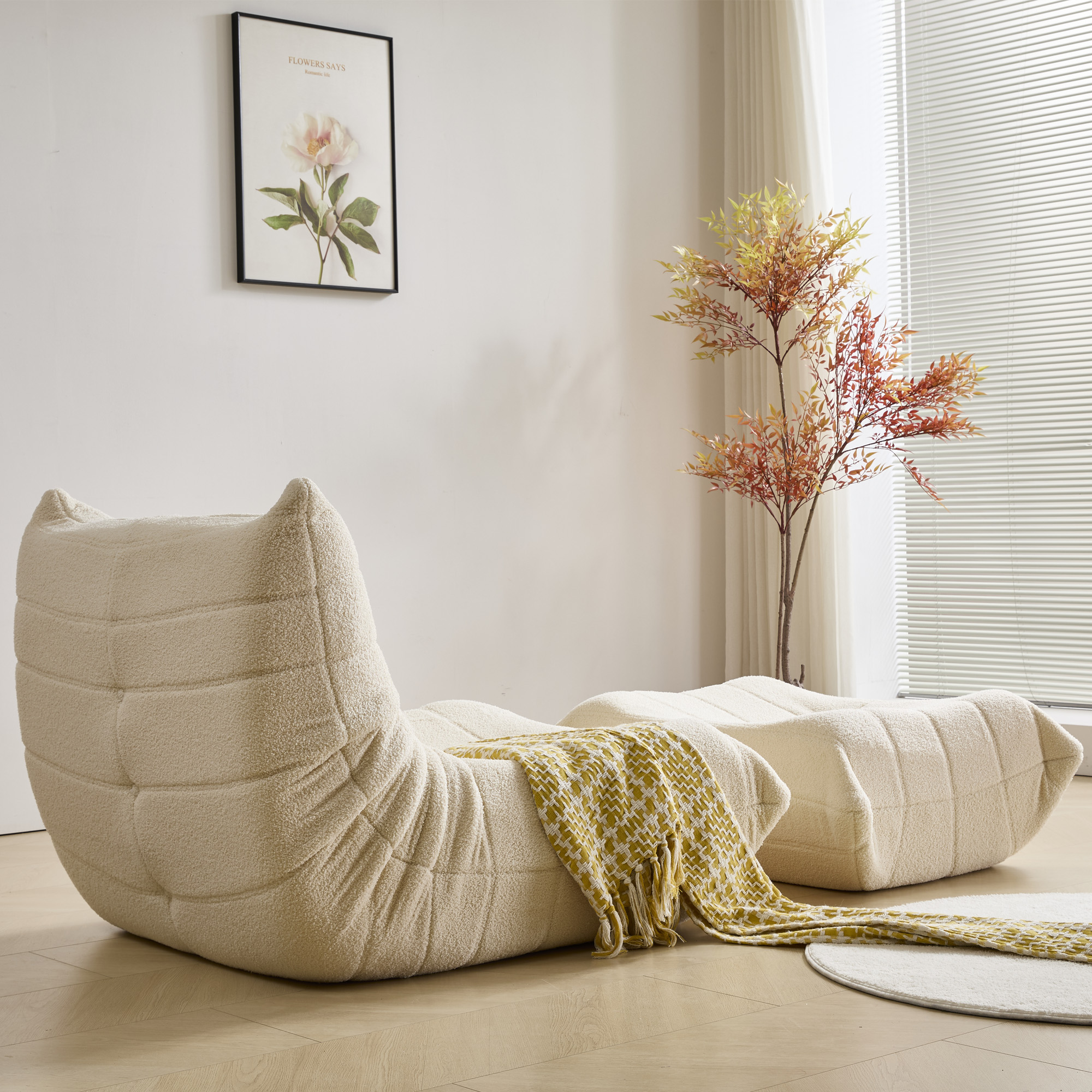 Evita High Density Memory Foam Lounge Chair for Living Room Bedroom Office (White-Single Chair with Ottoman)