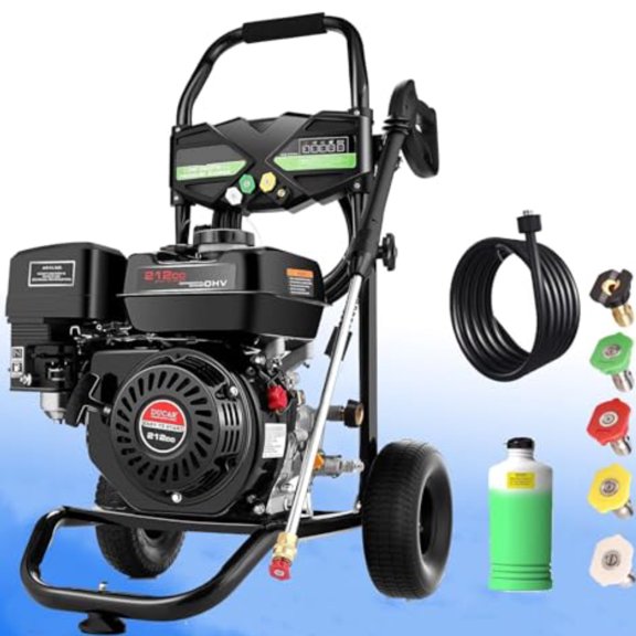 4300 PSI Gas Pressure Washer,4.0 GPM Gas Power Washer 212CC Gas Powered Washing Machine Commercial Power Washer, Cold Water, Spray Gun and Wand, 5 Nozzle Set, for Cars/Fences/Driveways/Homes