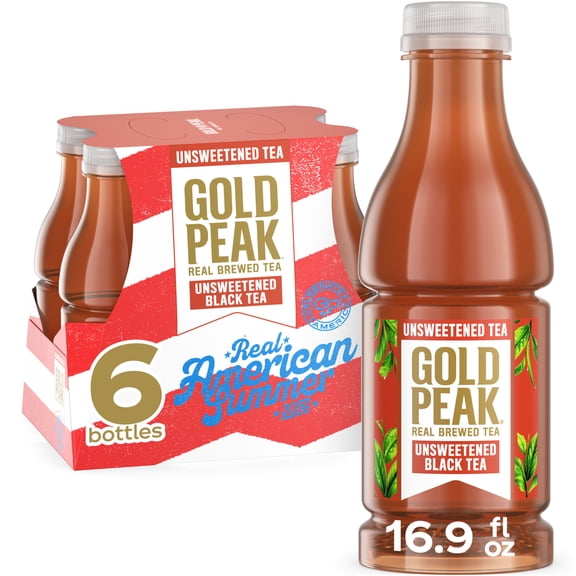 Gold Peak Iced Tea, Unsweetened Tea Bottles, 16.9 fl oz, 6 Pack