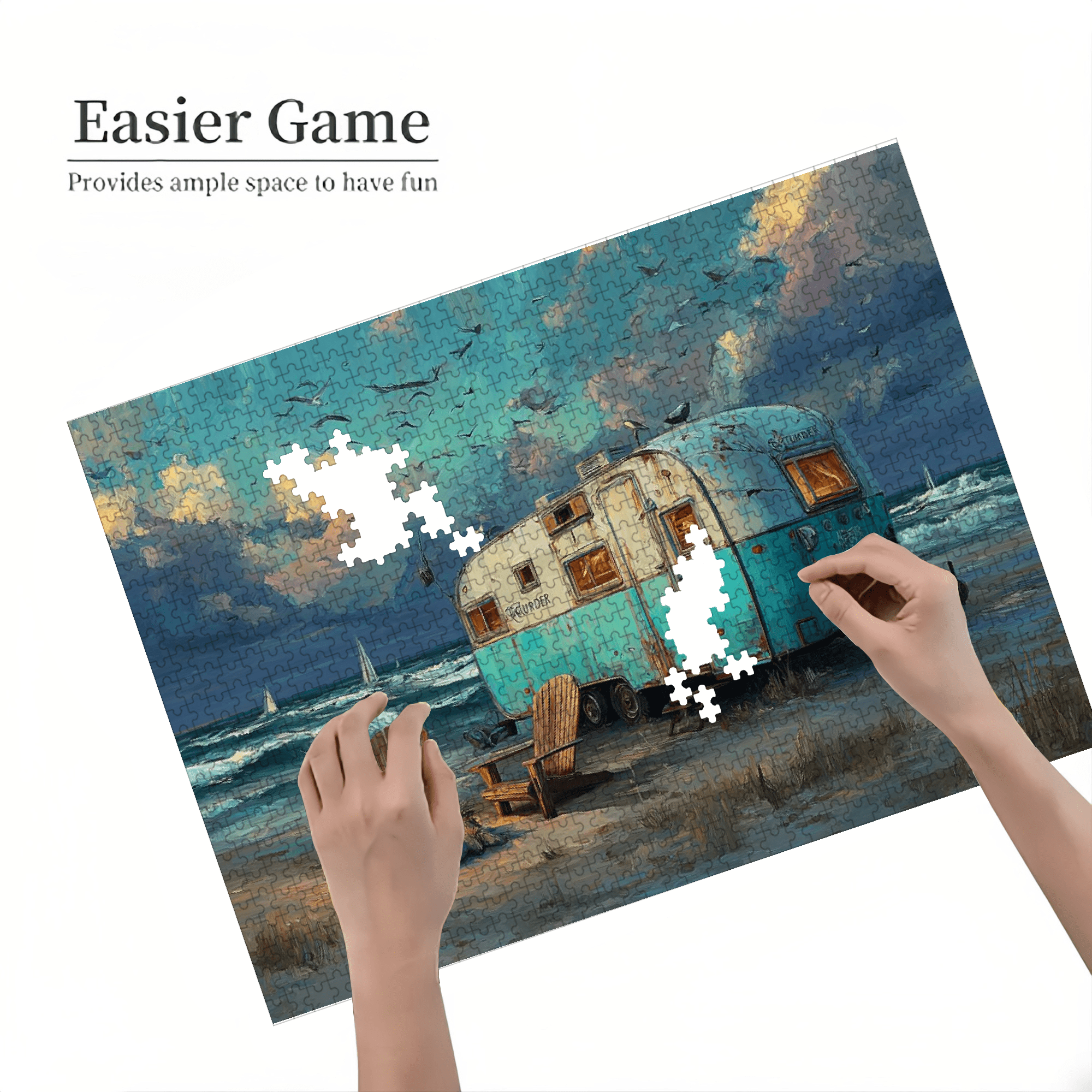 A Box of (1000pcs) Adult Puzzles, with Shoreside Summer Design, High Difficulty, Suitable for Adults, Family Entertainment. 29.4*19.6 in