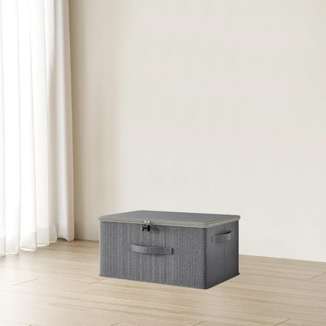 Cesta de almacenamiento con tapa con cremallera, caja de almacenamiento plegable con cerradura, cómoda cesta de almacenamiento con tapa para sala de 45cmx35cmx25cm