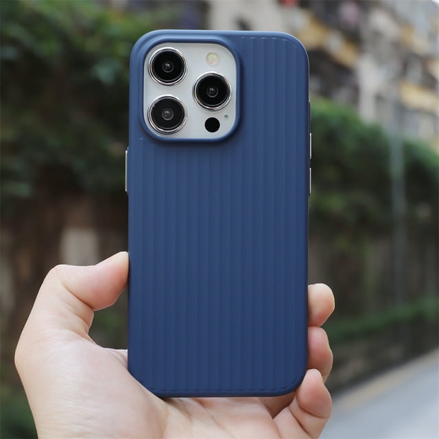 Luxury Corrugated Pattern For Magsafe Magnetic Wireless Charge Case For iPhone 16 15 14 13 12 Pro Max Bumper Hard PC Matte Cover PC Dark Blue For iPhone 13Pro Max