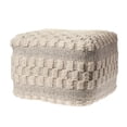 thumbnail image 3 of LR Home Small Over-tufted Geometric Indoor Square Pouf, Cream, 18" x 18" x 14", 3 of 9