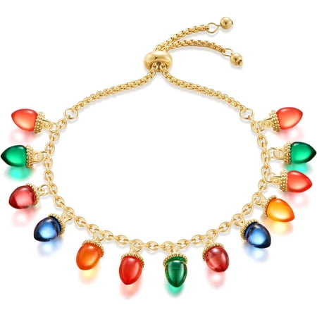 Christmas Bracelet for Women - Colorful Light Bulb and Candy Beads Adjustable Charm Bracelet - Xmas Ornament Holiday Jewelry
