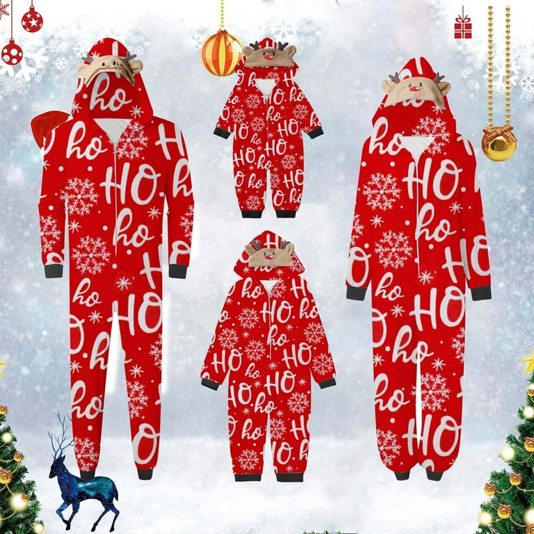 Family Christmas Pjs Casual Dress Monogram Print Home Wear Hooded Kids Pajama Set Walmart
