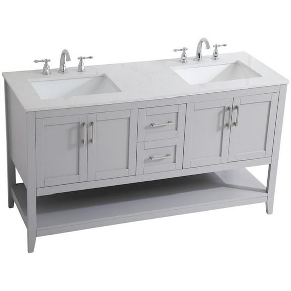 Elegant Decor Aubrey 60" Double Quartz Top Bathroom Vanity in Gray