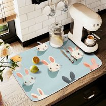 Yayeee Drying Mat for Kitchen Counter Dishes Microfiber Coffee Decorative Pad, Green Cute Rabbits