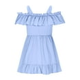 thumbnail image 5 of TEAJOPSUU Toddler Baby Girls Summer Dress Off The Shoulder A-Line Ruffle Hem Smoked Birthday Dresses Little Girls Elegant Casual Party Princess Dress Blue, 5 of 5