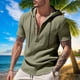thumbnail image 1 of pstuiky Camisa de manga corta para hombre, Camisa informal de lino de verano de color liso para hombre, manga corta, cuello alto, botones y bolsillos ropa de hombre xxl, 1 of 9