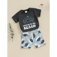 thumbnail image 3 of Suealasg Toddler Boys Summer 2Pcs Outfits Set 1T 2T 3T Short Sleeve Letter Print Tops and Drawstring Shorts Sets Beach Party Clothes for Baby Boys, 3 of 7