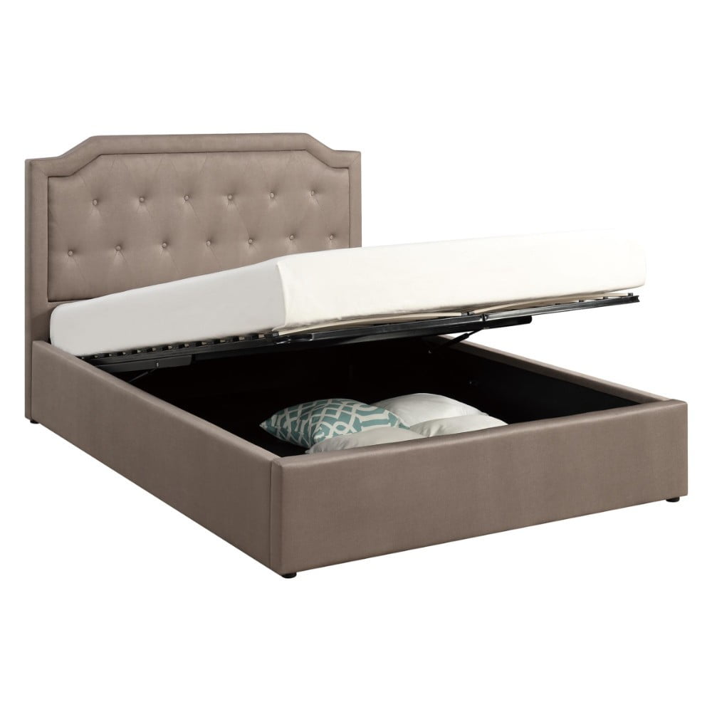 Utilitarian Upholstered Wooden Full Bed With Underbed Storage & Tufted