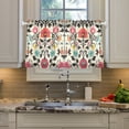 thumbnail image 2 of Yayeee Kitchen Curtains Tier Pair Light Filtering 27"x24" Rod Pocket Short Cafe Window Panel, Beige Red Floral, 2 of 7