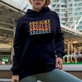 thumbnail image 2 of Archery, Archer Themed, Groovy Retro Wavy Text Merch Gift, Navy Blue Hooded Sweatshirt or Hoodie, XL, 2 of 5