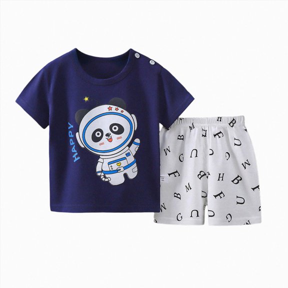 Toddler Boy Summer Clothes Outfits 2 Pcs Kids Cotton Short Sleeve Shirt Shorts Set 6-12 Months 12-24 Months 2t 3t 4t 5t 6t 7t Children(Navy,3-4 Years)
