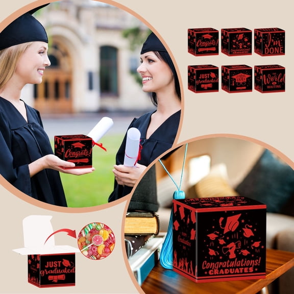 sruoe Gift boxes, Gift Boxes with Lids, Cube Gift Boxes, Paper gift boxes, Surprise Gift Box for Graduation Season, Red