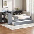 thumbnail image 3 of Mirightone Wood Twin Size Trundle Bed with Storage Shelves and Upholstered Headboard, Twin Daybed with Desk and Trundle for Adults Teens – Gray, 3 of 7