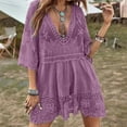 thumbnail image 3 of Efsteb Women's Lace Bathing Suit Cover Up Dresses Short Sleeve V-Neck Swimsuit Coverups Loose Swimwear Beach Dress Beachwear (Purple,Free Size), 3 of 8