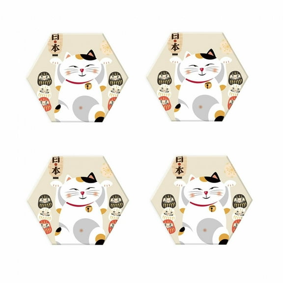 AUQ Cork Coasters,Quick-Drying and Stain-Resistant Coasters for Drinks,High-Quality Natural Diatomite Cup Coaster,Lucky Cat 4