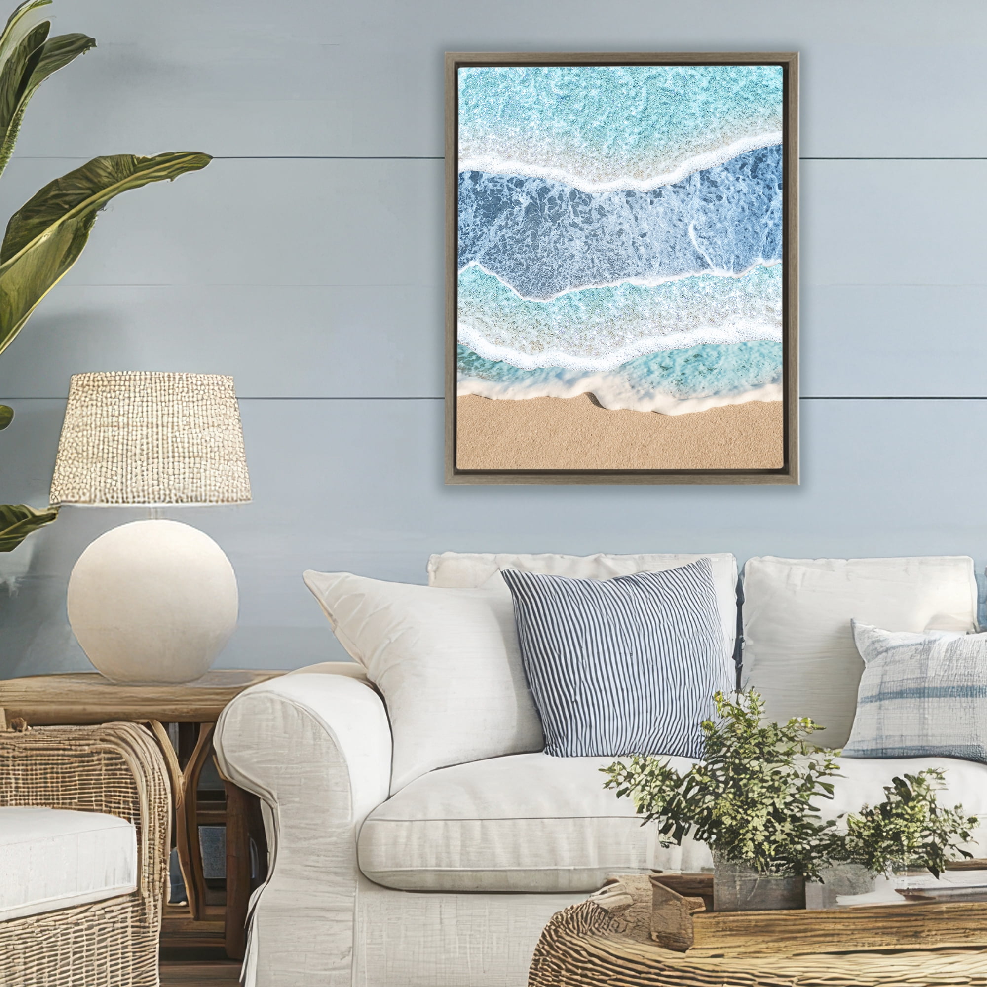 Stupell Industries Overlapping Shore Waves Brown Framed Floater Canvas Wall Art, design by Jesse Keith