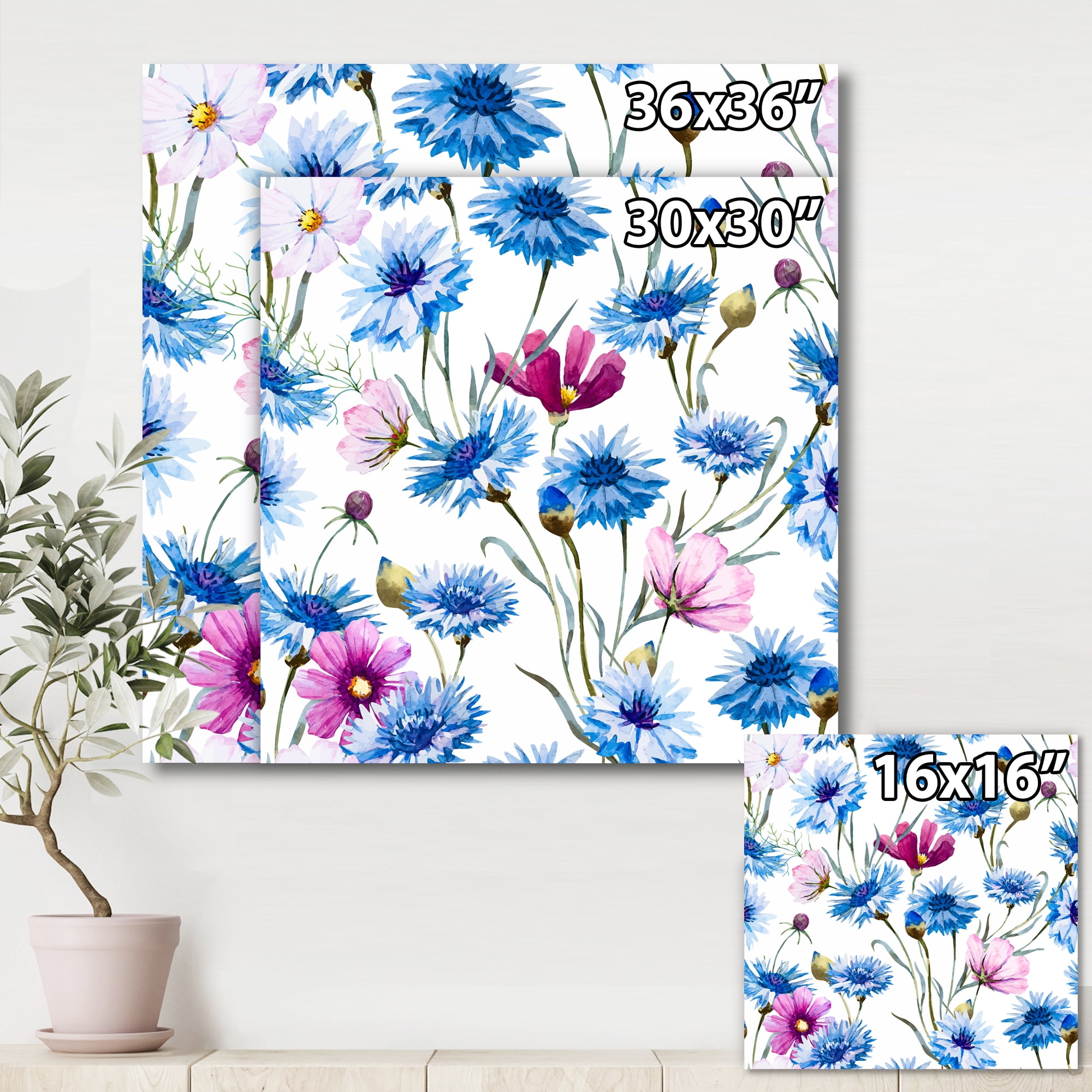 Designart ' Pink and Blue Wild Cornflowers ' Traditional Canvas Wall Art Print