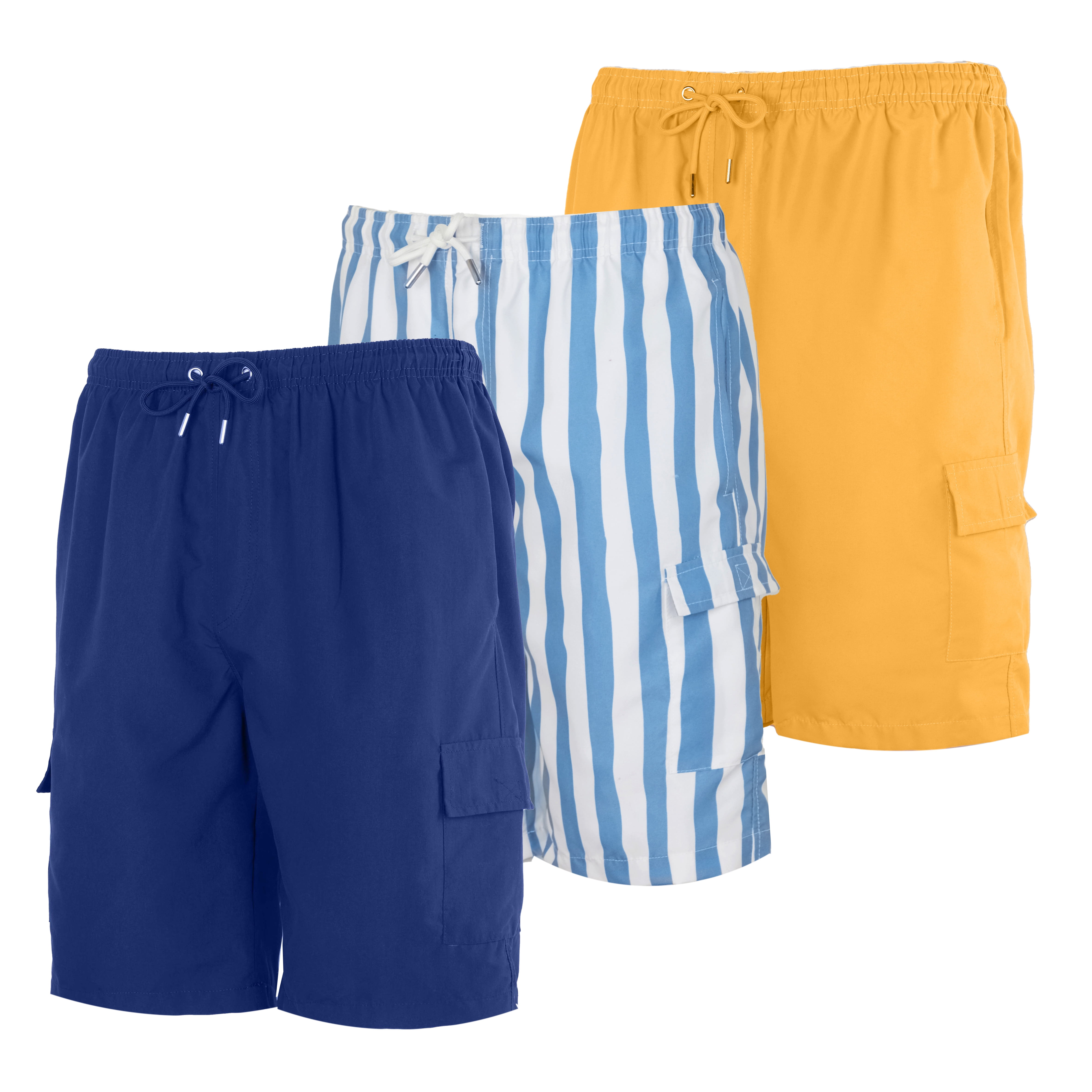 Real Essentials 3 Pack Boy's Swim Trunks with Cargo Pockets & Mesh