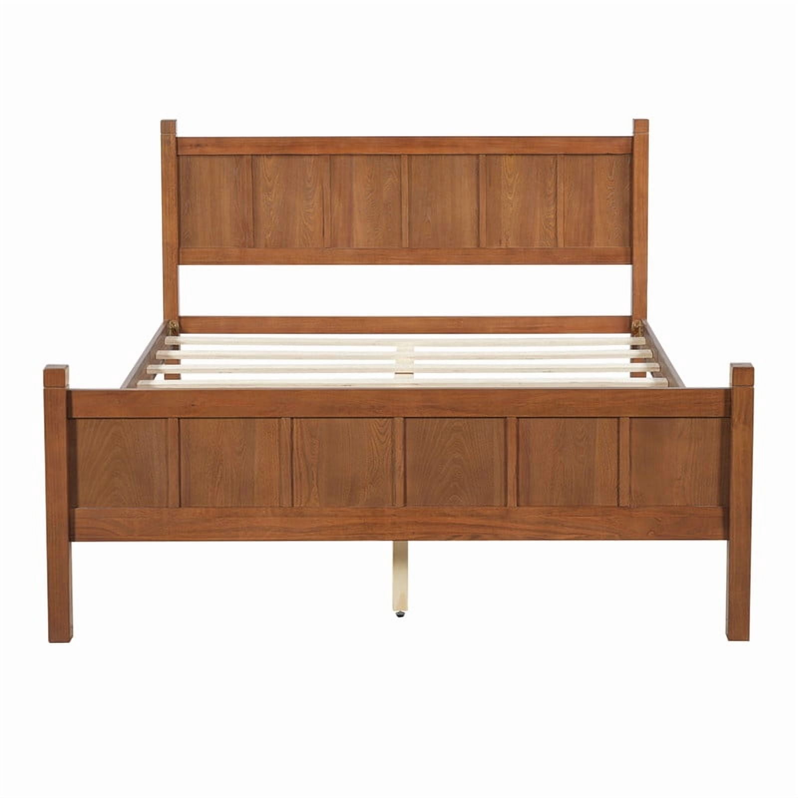 Queen Size Farmhouse Platform Bed with Flat Panel Designed Headboard & Footboard, Minimalist Wood Bed Frame with Under-Bed Storage