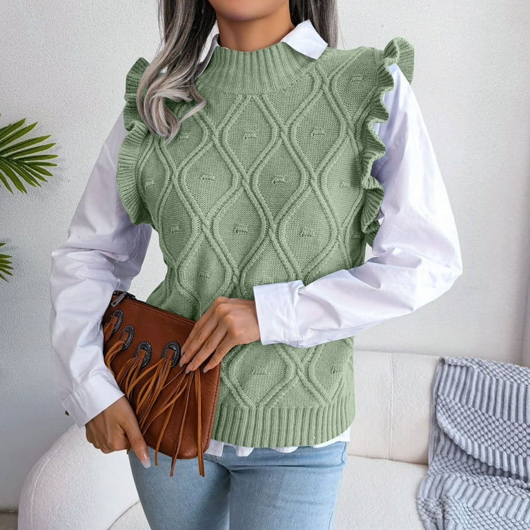 トップス ENFOLD FRILL KNIT VEST GRY 38 Jjayotai Women's Sweater Vest, Ruffle Armhole Solid Casual Mock