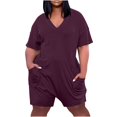 thumbnail image 2 of Plus Size Rompers for Women Summer Shorts Jumpsuit with Pockets V Neck Short Sleeve Romper Solid Color Jumpsuit Shorts, 2 of 5