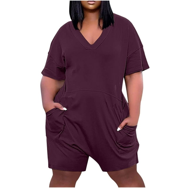 Yanlir Combinaison Décontractée Surdimensionnée à Fermeture Éclair pour Femmes, Combishort Ample à Manches Courtes pour l'Été, Style Rue 1 Pce (Violet, 2TG)