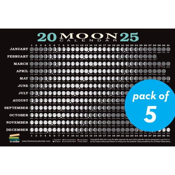 Pre-Owned 2025 Moon Calendar Card (5 Pack): Lunar Phases, Eclipses, and More!, (Hardcover)