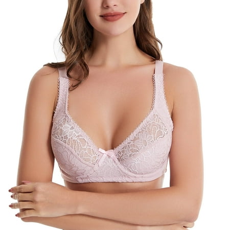 Aloohaidyvio Women s French Double Support Lace Wirefree Bra Push Up Minimizer Bras for Women Plus Size 90F
