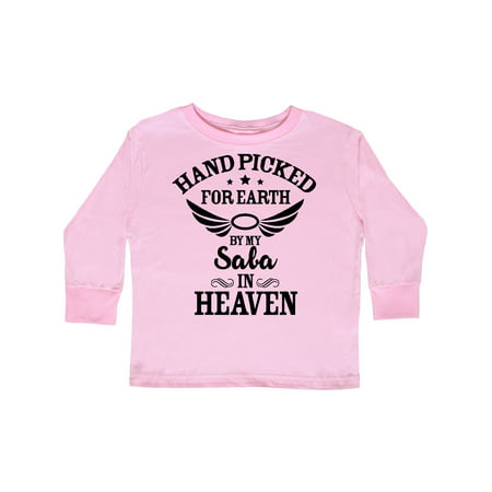 

Inktastic Handpicked for Earth By My Saba in Heaven with Angel Wings Gift Toddler Boy or Toddler Girl Long Sleeve T-Shirt