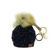 NYFASHION101® Pom Pom Beanie Key Chain Key Ring Handbag Tote Accessory - Confetti Navy