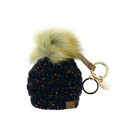NYFASHION101® Pom Pom Beanie Key Chain Key Ring Handbag Tote Accessory - Confetti Navy