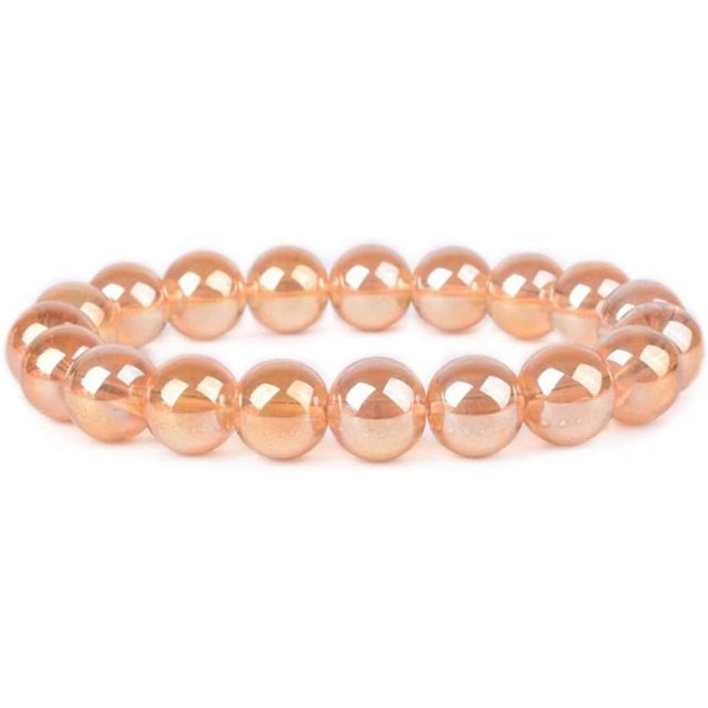 Bracelet Extensible Perles Rondes 10mm Quartz Clair Revêtu Jaune Métallique 7 Pouces Unisexe