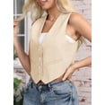 thumbnail image 4 of Cropped Suit Vest for Women Button Up Business Casual Dressy Waistcoat Vest Tops Cream White M, 4 of 5