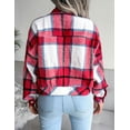 thumbnail image 5 of SEARIPE Women's Casual Plaid Fleece Crop Shirt Jacket Shacket Long Sleeve Button Lapel Jacket Coat with Pockets Red XS, 5 of 5
