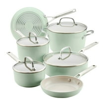 KitchenAid Hard-Anodized 10 Pcs Ceramic Induction Cookware Set, Dishwasher Safe and Oven Safe to 500°F, Pistachio