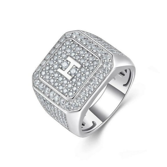 Moissanite Rings for Men D Color VVS1 Clarity Square Cluster Diamond Rings 925 Sterling Silver Bling Chunky Mens Wedding Band Ring Size 6-10