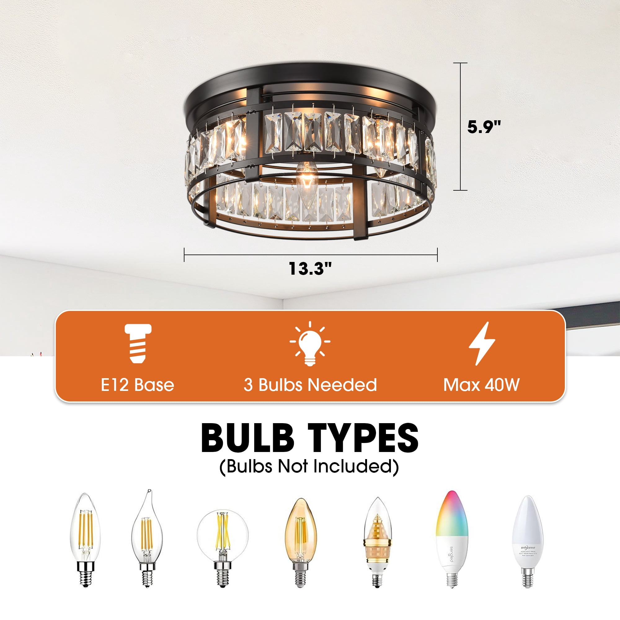 Parrot Uncle 13" Modern Industrial Flush Mount Ceiling Light Fixtures Black Hallway Light Fixture Ceiling Lamp for Kitchen, Dining Room, Foyer