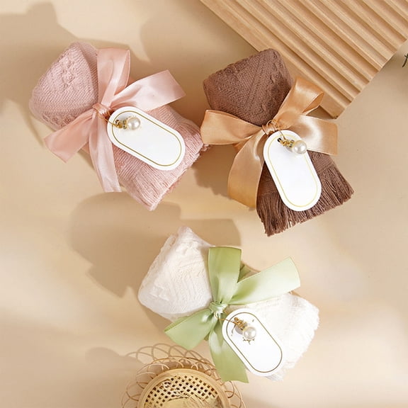Cotton Tassel Hand Towel Gift | Soft Absorbent Decorative | Coffee White Pink | 74x34in | Ribbon Packaging | Elegant Fringe | Practical Wedding Bridesmaid Favor Return Birthday