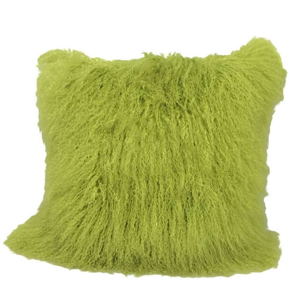 20" Lime Green Genuine Tibetan Lamb Fur Pillow with Microsuede Backing