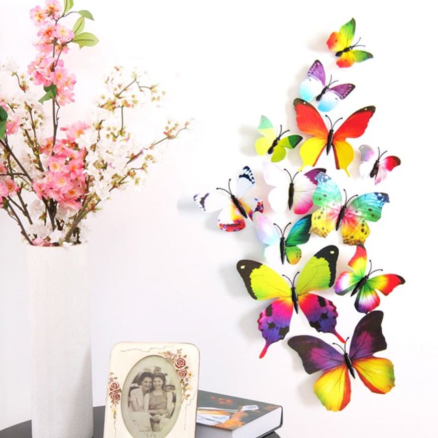 Pegatinas De Pared Pegatinas De Pared 12PCS 3D PVC Imán Mariposas DIY Etiqueta de la pared Decoración para el hogar