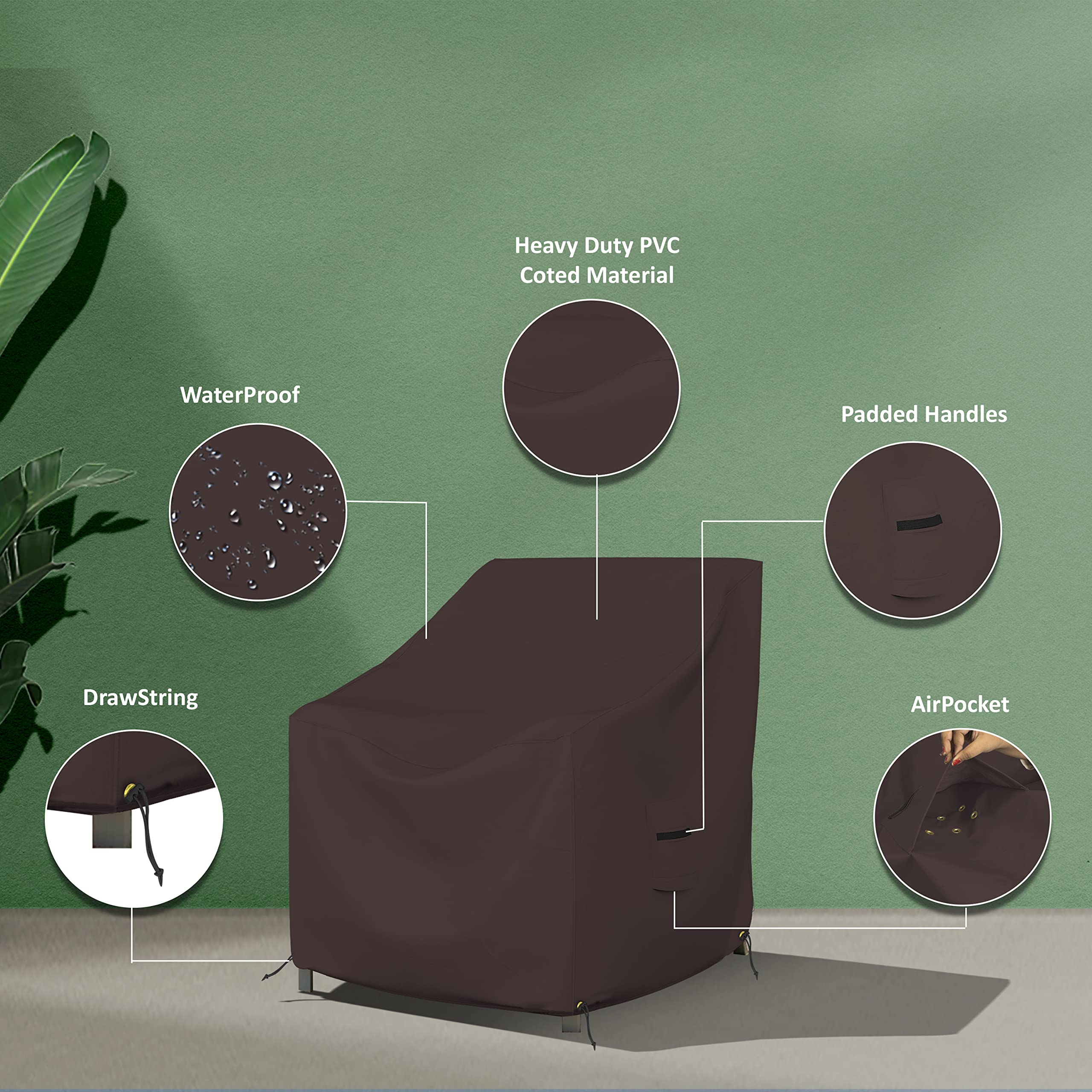 COVERS&ALL Outdoor Chair Cover, 12 Oz Waterproof UV & Weather Resistant Patio Furniture Sofa Cover for Outdoor Outside Seating Lawn Garden, with Air Vents & Drawstrings (32"W x 37"D x 36"H, Coffee)